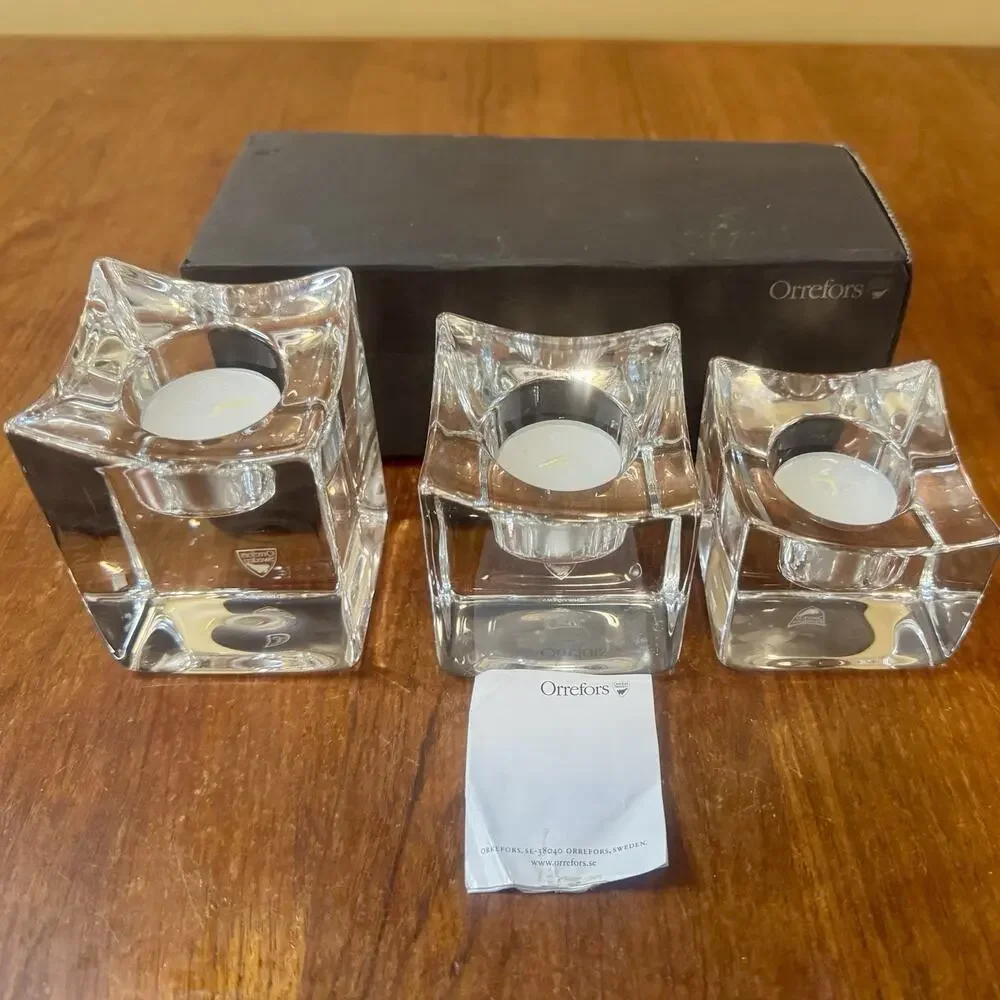 3 Orrefors Polaris Marti Rytkonen Crystal Votive Candle Holders Sweden Modern
